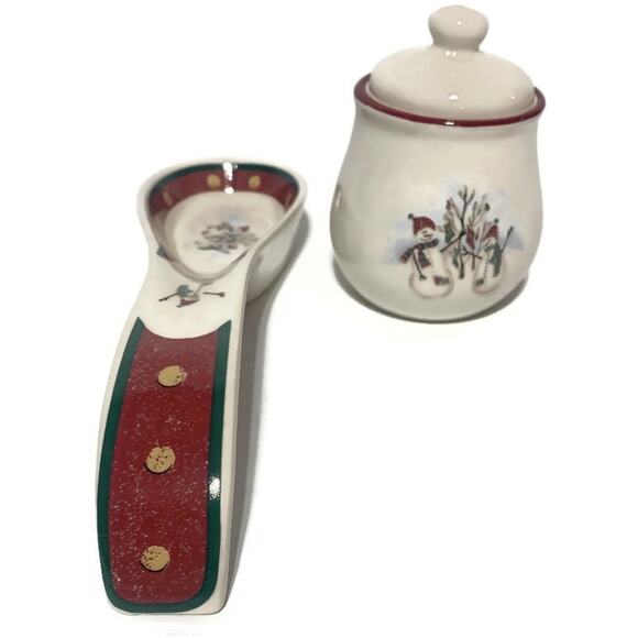Royal Seasons Stoneware Snowman Spoon Rest and Sugar Bowl - Picture 2 of 7